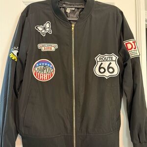 Black Bomber Jacket with Patches